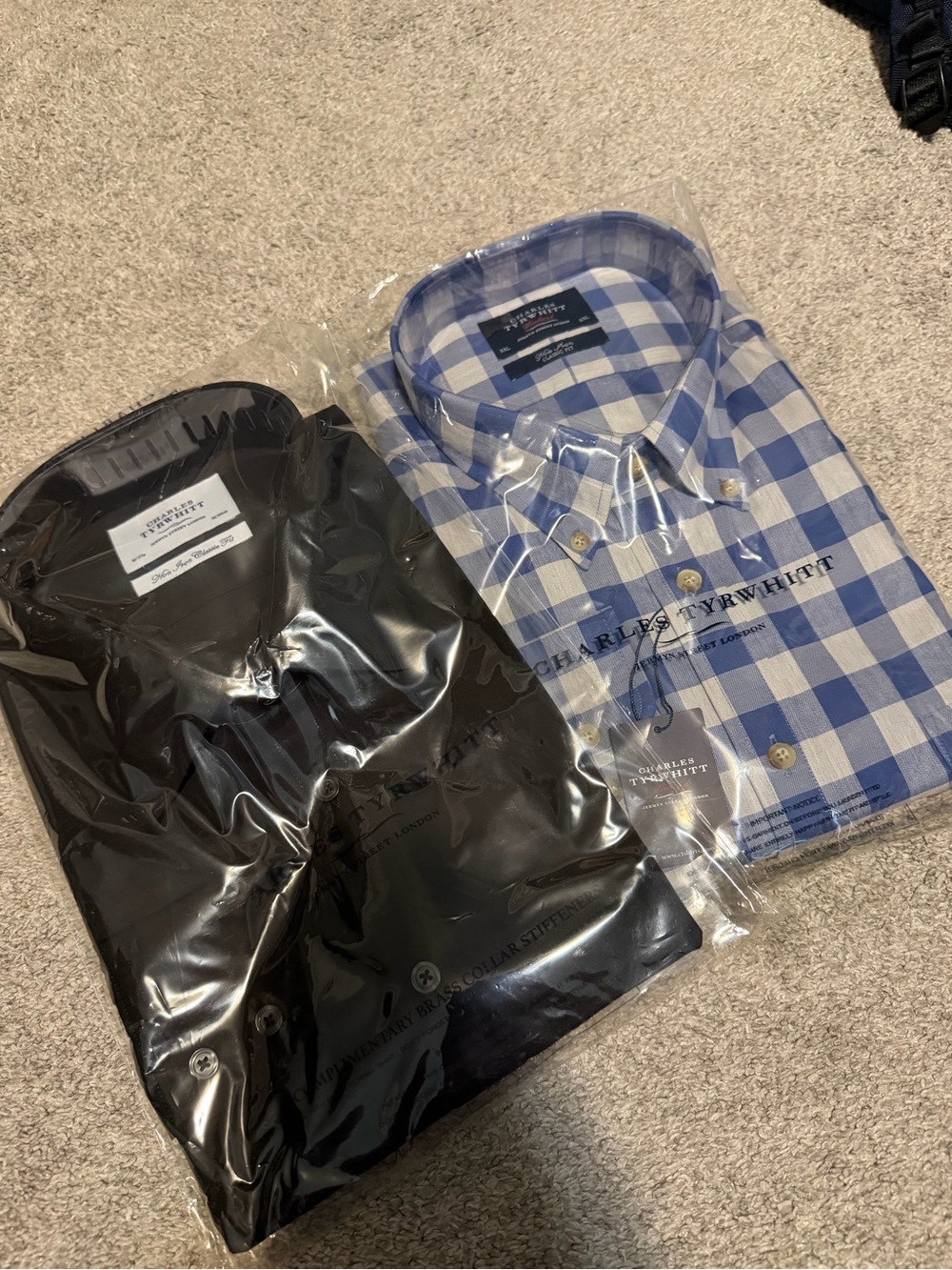 Charles Tyrwhitt Bundle: Black & Blue/Light Gray Gingham Dress Shirts - New